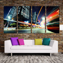 Load image into Gallery viewer, Multi panel city traffic lights at night 4 piece wall art For Living room
