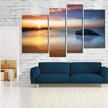 Load image into Gallery viewer, Multi panel ocean beach cave yellow sunlight 4 piece artwork 
