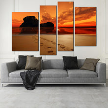 Load image into Gallery viewer, Multi panel ocean beach rock red orange sunlight 4 piece artwork 

