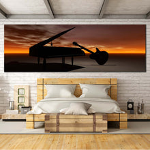 Load image into Gallery viewer, Musical  Instrument  Canvas  Wall  Art  Black  Guitar  Piano  Music  1  Piece  Canvas  Orange  Cloudy  Sky  Grand  Piano  Bedroom  Canvas  Print For Bedroom
