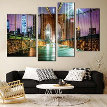 Load image into Gallery viewer, NYC Bridge Canvas Print Green Brooklyn Bridge Canvas Set New York Purple Sky  Piece Canvas Wall Art In Living Room
