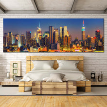 Load image into Gallery viewer, NYC Cityscape Canvas Wall Art Yellow Midtown Manhattan Night Lights Bedoom 1 Piece Canvas Print For Bedroom
