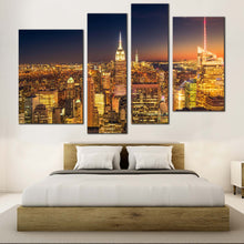 Load image into Gallery viewer, NYC Midtown Canvas Wall Art Yellow Manhattan City Lights 4 Piece Multi Canvas Artwork
