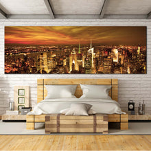 Load image into Gallery viewer, NYC  Skyline  Canvas  Wall  Art  Brown  New  York  City  Bedroom  1  Piece  Canvas  Print  Dramatic  Orange  Cloudy  Sky  Multi  Canvas In Bedroom
