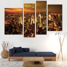 Load image into Gallery viewer, NYC Skyline Canvas Wall Art Brown New York City  4 Piece Canvas Print Dramatic Orange Cloudy Sky Multi Canvas For Living Room
