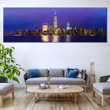 Load image into Gallery viewer, NYC  Skyline  Canvas  Wall  Art  Downtown  Manhattan  Blue  Purple  Sky  1  Piece  Multi  Canvas  Black  New  York  Cityscape  Canvas  Print For Living Room
