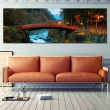 Load image into Gallery viewer, Nature Scenery Canvas Print Clear Water Forest Living Room 1 Piece Canvas Artwork Japan Green Rocks Forest Wide Canvas Red Shinkyo Bridge Canvas Wall Art In Living Room
