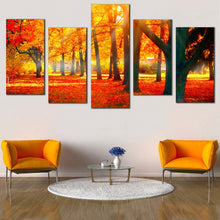 Load image into Gallery viewer, Nature Scenery Canvas Print Red Autumn Fall Nature Scenery Multi Canvas Yellow Sunbeam Trees Forest  5 Piece Canvas Wall Art 
