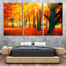 Load image into Gallery viewer, Nature Scenery Canvas Print Red Autumn Fall Nature Scenery Triptych Multi Canvas Yellow Sunbeam Trees Forest  3 Piece Canvas Wall Art For Bedroom
