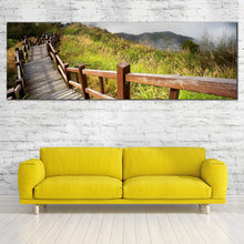 Load image into Gallery viewer, Nature  Scenery  Canvas  Wall  Art  Grey  Mountain  Sky  Living  Room  1  Piece  Multi  Canvas  Green  Scenery  Wooden  Path  Canvas  Print For Living Room
