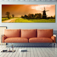Load image into Gallery viewer, Netherlands  Windmill  Canvas  Wall  Art  Green  Windmill  Scenery  Living  Room  1  Piece  Canvas  Beautiful  Orange  Sunset  Windmill  Canvas  Print In Living Room
