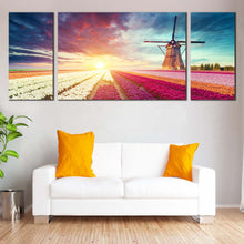 Load image into Gallery viewer, Netherlands  Windmill  Canvas  Wall  Art  Green  Windmill  Scenery    3  Piece  Canvas  Print In Living Room
