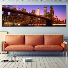 Load image into Gallery viewer, New  York  Canvas  Print  Freedom  Tower  Night  Blue  Cityscape  1  Piece  Multi  Canvas  Brooklyn  Bridge  Canvas  Wall  Art  Brown  Manhattan  Skyline  Living  Room  Canvas  Set For Living Room
