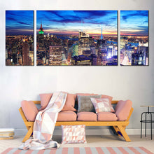 Load image into Gallery viewer, New York Canvas Wall Art Blue Sky Manhattan Downtown Cityscape 3 Piece Canvas Yellow NYC Skyline Aerial View Canvas Print For Living Room
