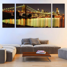 Load image into Gallery viewer, New  York  Canvas  Wall  Art  Grey  New  York  Skyline  Living  Room  3  Piece  Canvas  Artwork  Brooklyn  Bridge  Canvas  Set  Yellow  City  Bridge  Lights  Canvas  Print For Living Room
