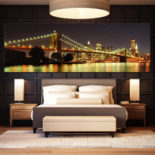 Load image into Gallery viewer, New York Canvas Wall Art Grey New York Skyline Panorama Canvas Artwork Brooklyn Bridge Bedroom Canvas Set Yellow City Bridge Lights Canvas Print For Bedroom
