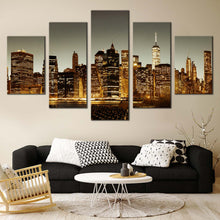 Load image into Gallery viewer, New  York  Canvas  Wall  Art  Grey  Sky  Manhattan  Downtown  Cityscape  5  Piece  Canvas  Brown  City  Skyline  Living  Room  Canvas  Print In Living Room
