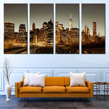 Load image into Gallery viewer, New York Canvas Wall Art Grey Sky Manhattan Downtown Cityscape  4 Piece Canvas Brown City Skyline Canvas Print For Your Living room
