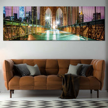 Load image into Gallery viewer, New  York  Canvas  Wall  Art  Inside  Green  Brooklyn  Bridge  Empty  Living  Room  1  Piece  Canvas  Purple  Sky  City  Bridge  Canvas  Print In Living Room
