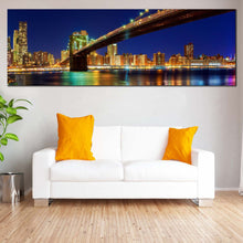 Load image into Gallery viewer, New  York  Canvas  Wall  Art  Yellow  Brooklyn  Bridge  Night  View  Canvas  Blue  Sky  Manhattan  Skyline  Living  Room  1  Piece  Canvas  Print In Living Room
