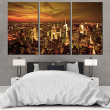 Load image into Gallery viewer, New York City Canvas Print Dramatic Yellow Cloudy Sky  3 Piece Canvas Wall Art Beautiful Brown City Skyline Multi Canvas For Bedroom
