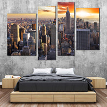 Load image into Gallery viewer, New York City Canvas Print Dramatic Yellow Cloudy Sky Bedroom 4 Piece Canvas Wall Art Beautiful Grey Manhattan Cityscape Canvas Artwork
