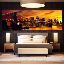 Load image into Gallery viewer, New  York  City  Canvas  Wall  Art  Brooklyn  Bridge  at  Yellow  Sunset  Bedroom  1  Piece  Canvas  Print  Black  Manhattan  Cityscape  Multiple  Canvas For Bedroom
