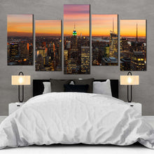 Load image into Gallery viewer, New York City Skyline At Night 5 panel Canvas Print In Your Bedroom
