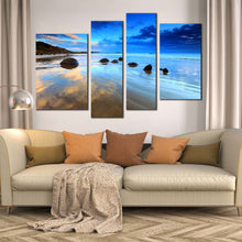 Load image into Gallery viewer, New Zealand beach rocks blue sky Multi Panel 4 piece Canvas Home Decor 
