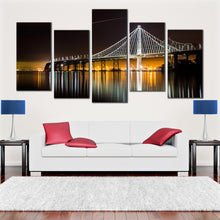 Load image into Gallery viewer, Night Reflection White Bridge 5 Panel Canvas Print In Living Room
