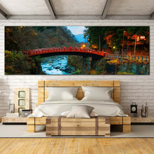 Load image into Gallery viewer, Nikko Japan Canvas Wall Art Red Shinkyo Bridge Nature Scenery Canvas Artwork Green Trees Mountains Landscape Bedroom 1 Piece CanvasPrint Blue Clear Water Forest Wide Canvas For Bedroom
