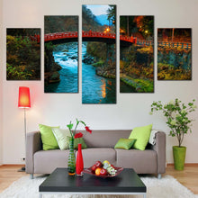 Load image into Gallery viewer, Nikko  Japan  Canvas  Wall  Art  Red  Shinkyo  Bridge  Nature  Scenery  Canvas  Set  Green  Trees  Mountains  Landscape    5  Piece  Canvas  Print  Blue  Clear  Water  Forest  Multi  Canvas In Living Room
