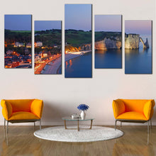 Load image into Gallery viewer, Normandy France Canvas Wall Art Blue Ocean City Beach Multiple Canvas Green Etretat Village Cliff Canvas  5 Piece Canvas Print In Your Living Room
