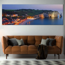 Load image into Gallery viewer, Normandy France Canvas Wall Art Blue Ocean City Beach Wide Canvas Green Etretat Village Cliff Village Living Room 1 Piece Canvas Print for living room
