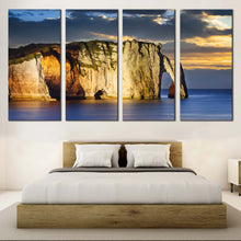 Load image into Gallery viewer, Normandy France Canvas Wall Art Yellow Ocean Mountains  4 Piece Canvas Print Falaise d Amont Cliff Beach Canvas Set Blue Etretat Ocean Multiple Canva For Your Bedroom
