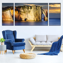 Load image into Gallery viewer, Normandy  France  Canvas  Wall  Art  Yellow  Ocean  Mountains 3  Piece  Canvas  Print  Falaise  d  Amont  Cliff  Beach  Canvas  Set  Blue  Etretat  Ocean  Canvas For Living Room
