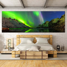 Load image into Gallery viewer, Norway  Aurora  Canvas  Wall  Art  Green  Ersfjord  Polor  Lights  Bedroom  1  Piece  Canvas  Print  Dramatic  Blue  Starry  Sky  Canvas  Set For Bedroom
