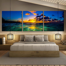 Load image into Gallery viewer, Oahu  Ocean  Canvas  Wall  Art  Yellow  Hawaiian  Sunset  Bedroom  3  Piece  Canvas  Print  North  Shore  Blue  Ocean  Sky  Multi  Canvas  Artwork For Bedroom
