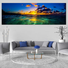 Load image into Gallery viewer, Oahu  Ocean  Canvas  Wall  Art  Yellow  Hawaiian  Sunset  Living  Room  1  Piece  Canvas  Print  North  Shore  Blue  Ocean  Sky  Multi  Canvas  Artwork For Living Room
