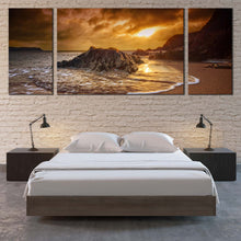 Load image into Gallery viewer, Ocean Beach Canvas Print South Devon  3 Piece Canvas Wall Art Brown Leas Foot Sand Beach Multiple Canvas Yellow Salcombe Sun Beach Rocks Canvas Set For Bedroom

