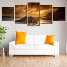 Load image into Gallery viewer, Ocean Beach Canvas Print South Devon  5 Piece Canvas Wall Art Brown Leas Foot Sand Beach Multiple Canvas Yellow Salcombe Sun Beach Rocks Canvas Set In Living Room
