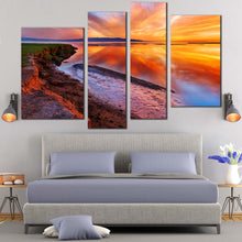 Load image into Gallery viewer, Ocean Beach Canvas Print Yellow Orange Ocean  4 Piece Canvas Wall Art Beach Canvas Artwork 
