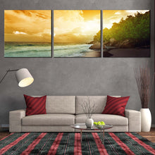 Load image into Gallery viewer, Ocean  Beach  Canvas  Print  Yellow  Seychelles  Ocean  Canvas  Wall  Art  Green  La  Digue  Island  Living  Room  3  Piece  Canvas  Set In Living Room
