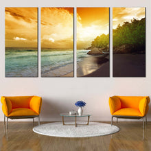 Load image into Gallery viewer, Ocean Beach Canvas Print Yellow Seychelles Ocean Canvas Wall Art Green La Digue Island  4 Piece Canvas Set For Living room
