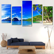 Load image into Gallery viewer, Ocean Beach Canvas Wall Art El Nido Palawan Blue Sky Multi Canvas Artwork Tropical Scenery  5 Piece Canvas Print In Living Room
