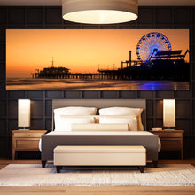 Load image into Gallery viewer, Ocean  Beach  Canvas  Wall  Art  Orange  Beach  Pier  Sunset  Sky  Multi  Canvas  Santa  Monika  City  Pier  Bedroom  1  Piece  Canvas  Blue  Neon  lit  Ferris  Wheel  Canvas  Print In Bedroom
