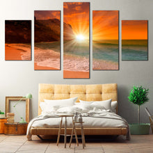 Load image into Gallery viewer, Ocean  Beach  Canvas  Wall  Art  Yellow  Cleopatra  Beach  Sunset    5  Piece  Canvas  Print  Ocean  Mountain  Orange  Sky  Multiple  Canvas In Bedroom
