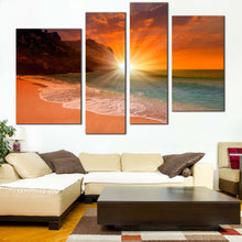 Load image into Gallery viewer, Ocean Beach Canvas Wall Art Yellow Cleopatra Beach Sunset  4 Piece Canvas Print Ocean Mountain Orange Sky Multiple Canvas 
