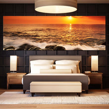 Load image into Gallery viewer, Ocean  Boulders  Canvas  Wall  Art  Orange  Seascape  Waves  Canvas  Art  Yellow  Sunset  Sea  Ocean  Rocks  Bedroom  1  Piece  Canvas  Print For Bedroom
