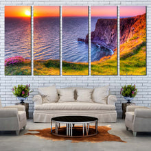 Load image into Gallery viewer, Ocean  Cliff  Canvas  Wall  Art  Orange  Ocean  Mountains  Canvas  Set  Blue  Cliff  of  Moher  Ireland  Living  Room  5  piece  Canvas  Print In Living Room

